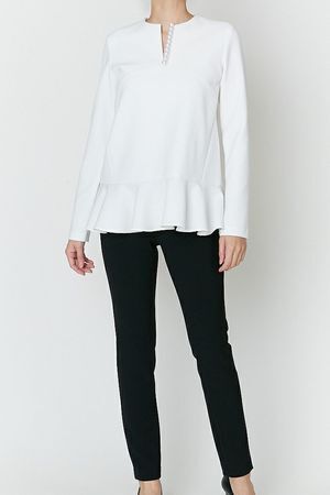 YOKO CHAN Slit-line Ruffle Pearl Blouse