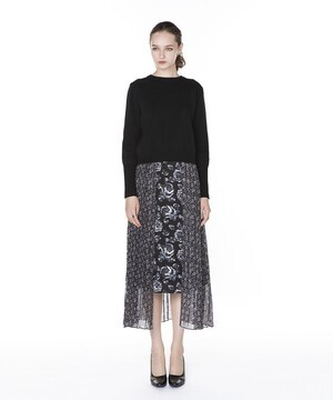CLANE FLOWER COMBI PLEATS SKIRT