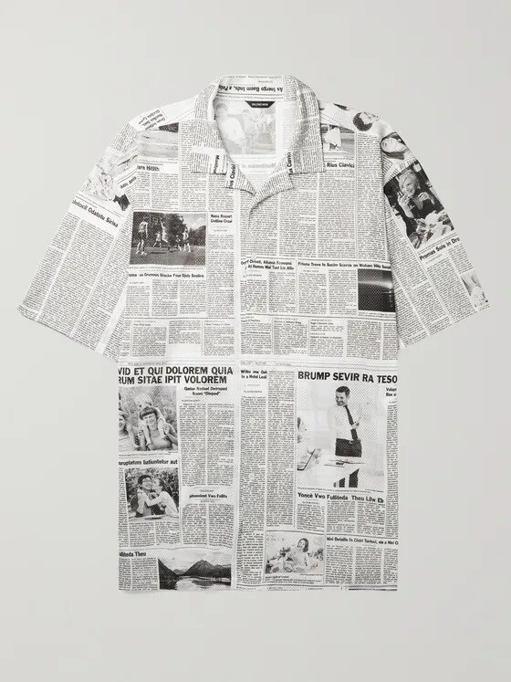 Balenciaga Oversized Camp-Collar Printed Perforated Stretch-Jersey Shirt