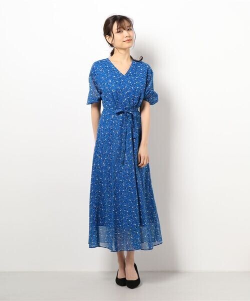 allureville シフォンフォイルフラワープリントワンピース