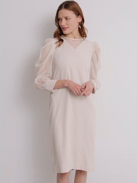 TONAL ドットチュールxシフォンサックワンピース