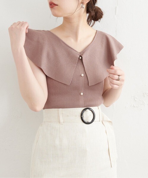 natural couture パール釦デザインひらっと衿ニット