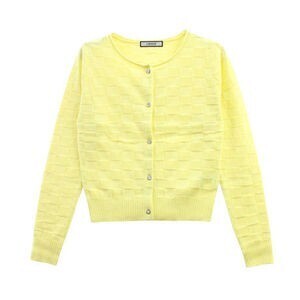 LADYMADE ビジューボタンブロックチェックニットカーデ