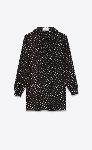 SAINT LAURENT ドットシルクジョーゼットのフリルジャボットドレス