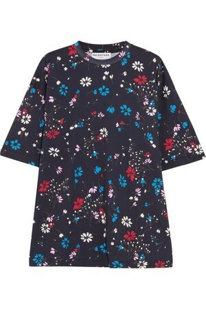 Balenciaga Midnight blue Oversized floral-print cotton-jersey T-shirt