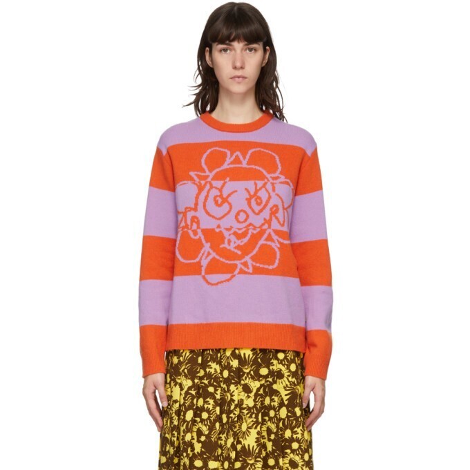 MARC JACOBS Marc Jacobs Orange and Purple Heaven by Marc Jacobs Striped Crazy Daisy Sweater