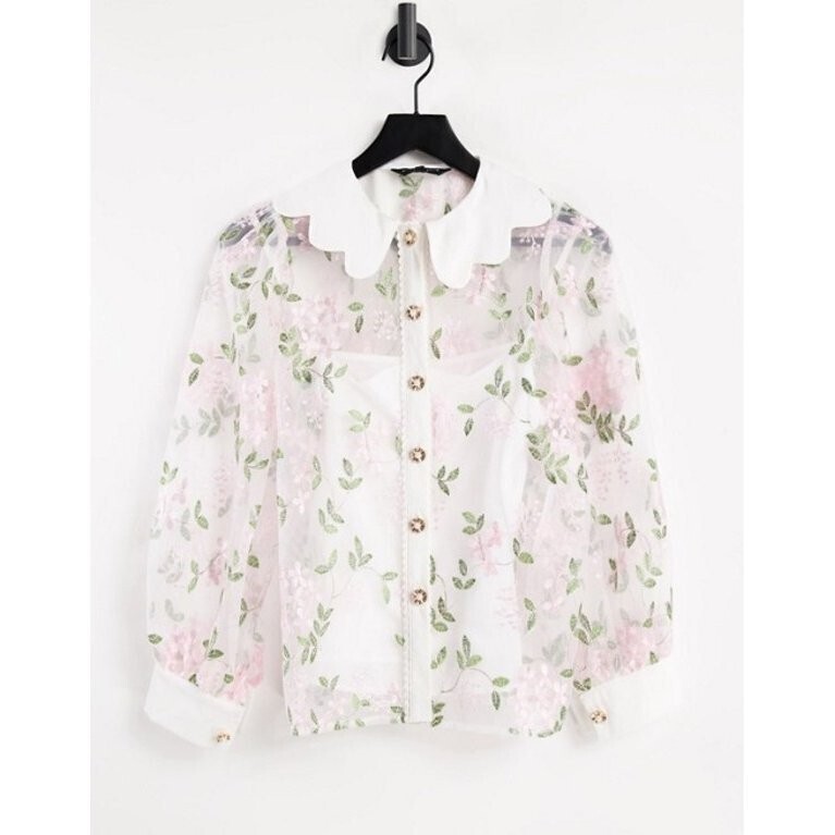 sister jane embroidered floral shirt in white