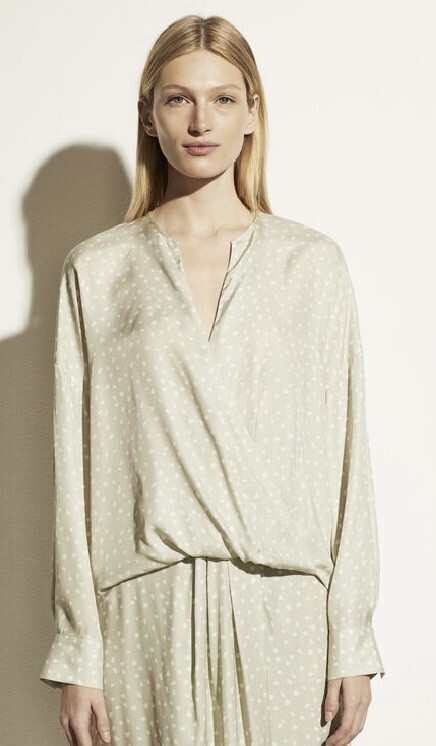VINCE Stone Dot Long Sleeve Wrap Blouse