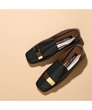 Sergio Rossi アイレット ローファー ゴールドプレート レザー シューズ NERO レディース