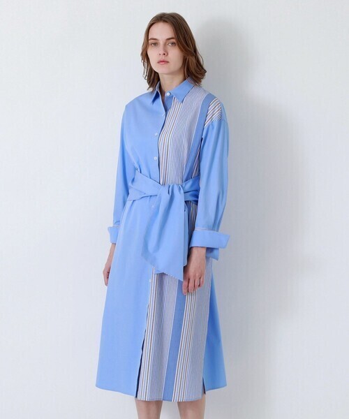 LOVELESS サックスストライプ ロングシャツ ドレスロングシャツ ドレス