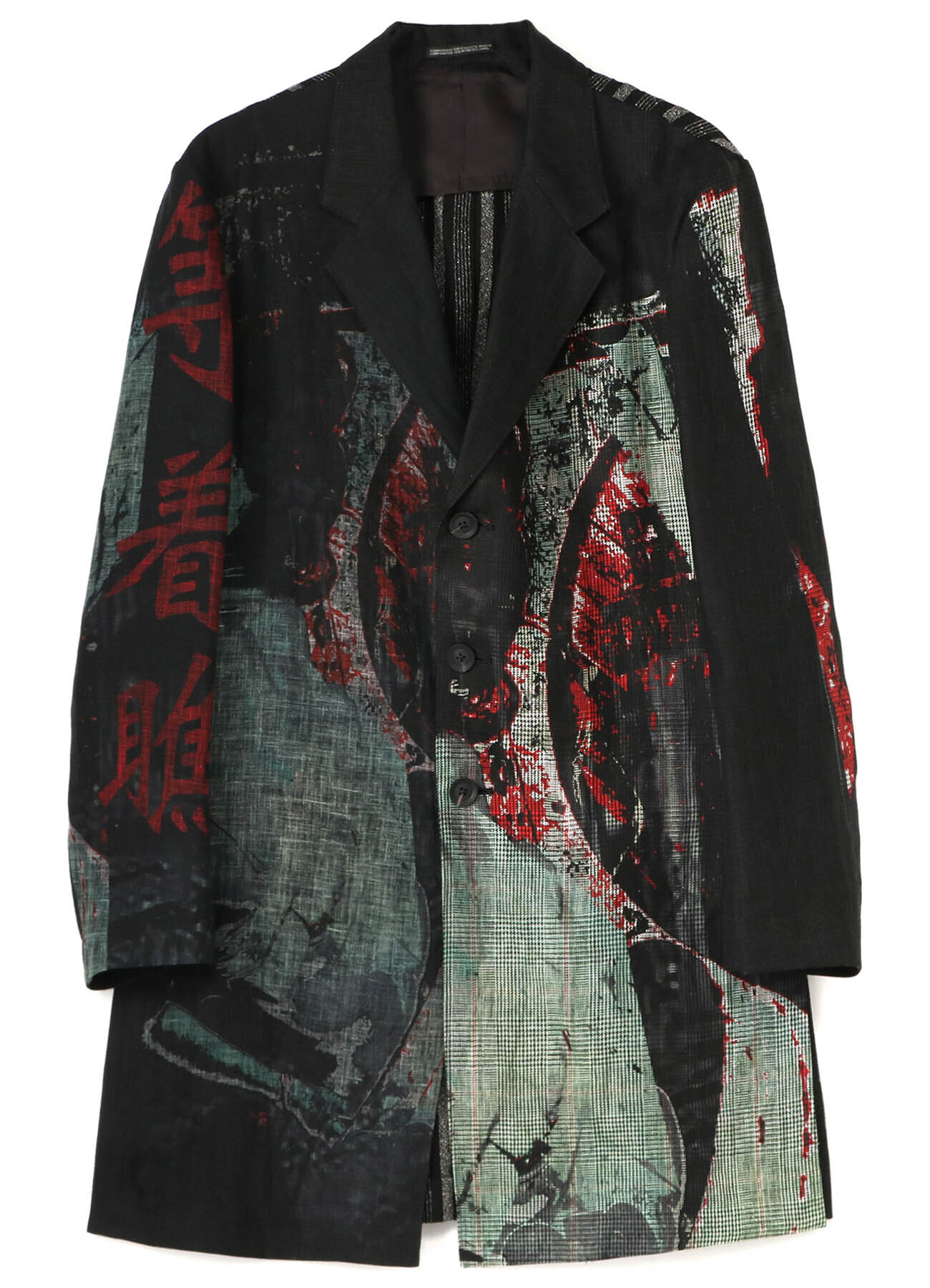 Yohji Yamamoto POUR HOMME LINEN GLEN CHECK ORIGINAL PRINT SIDE SLIT JACKET