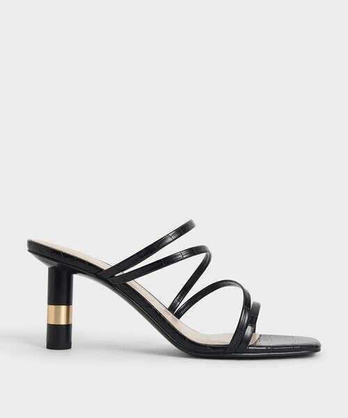 CHARLES & KEITH Croc-Effect Cylindrical Heel Mules