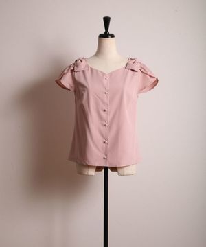 tocco 肩リボンつきハートネックブラウス