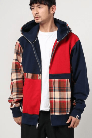 A BATHING APE BAPE CHECK SHARK RELAXED FIT FULL ZIP HOODIE M