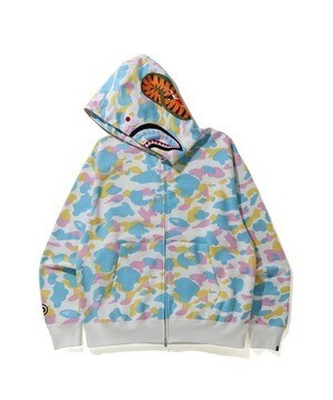 A BATHING APE NEW MULTI CAMO SHARK RELAXED FIT FULL ZIP HOODIE M