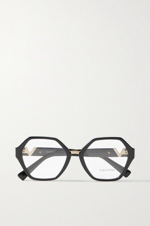 VALENTINO Garavani hexagon-frame acetate and gold-tone optical glasses