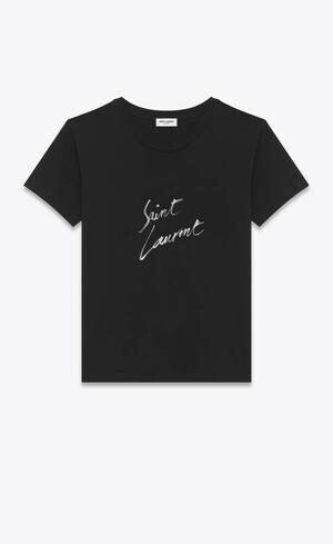 SAINT LAURENT BOYFRIEND T-SHIRT WITH SIGNATURE SAINT LAURENT PRINT IN BLACK COTTON JERSEY