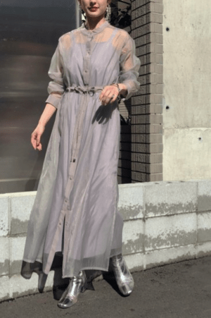 &g’aime High neck sheer shirt dress(988-68403)
