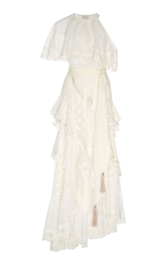 ZIMMERMANN Bowerbird Lovers Lace-paneled Fil Coupé Silk-blend Gown In Butter