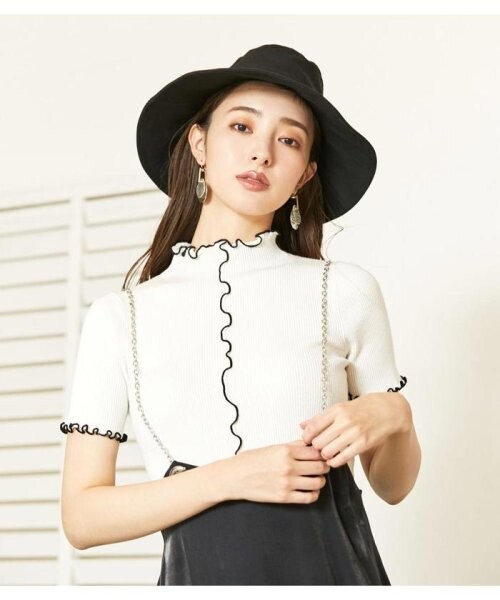 rienda ローフリルRIB Knit TOP