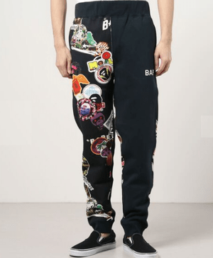 A BATHING APE MULTI MOTIF PRINT SLIM SWEAT PANTS M