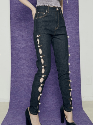 PAMEO POSE Spiral Pearl Skinny Denim