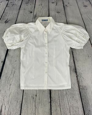 PRADA Cotton Short Bubble Puff Sleeve Button Front Shirt