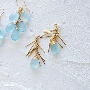 marina JEWELRY 14kgf*Blue Chalcedony fringe earrings