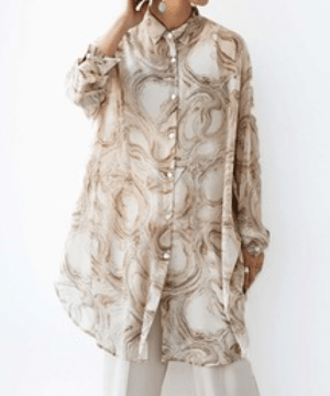 antiqua マーブル柄シアーシャツ シャツ レディース トップス 長袖・po-00092