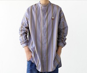 antiqua だるま刺繍ストライプシャツ