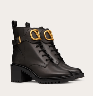 VALENTINO Vロゴ カーフスキン コンバットブーツ
