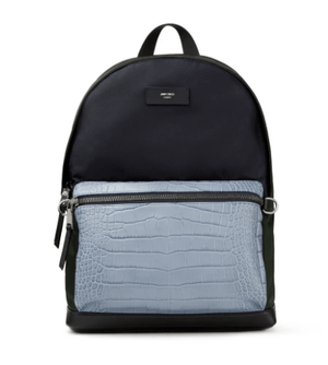 JIMMY CHOO WILMER Navy X Sea Green ナイロンX Butterfly Blue クロコ調スムースカーフレザー・バックパック