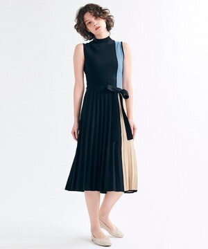 LANVIN en Bleu バイカラーニットワンピース