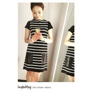 ZARA レザーポケットボーダーワンピ
