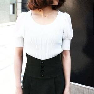 LADYMADE 【LM153025】5分袖シフォンリブニット