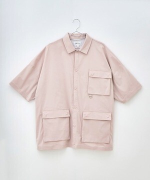 EMMA CLOTHES コットンナイロンストレッチ オーバーサイズ ルーズミリタリーシャツ