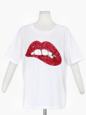 DHOLIC スパンコールリップTシャツ