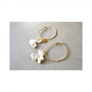 Matilda rose natural fresh water pearl hoop/イヤリング