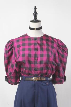 Bernet Made In Euro Black×Pink Check Blouse