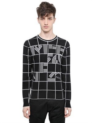 KENZO Squares Cotton Sweater in Black for Men