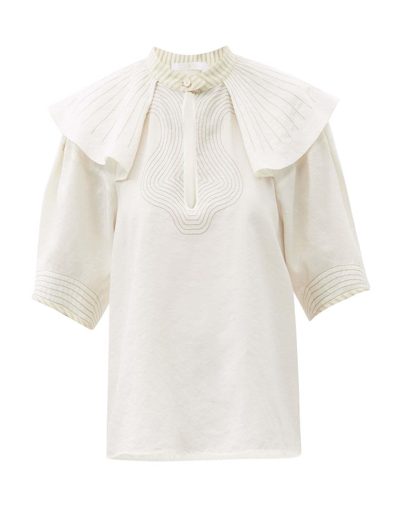 Chloé ショルダーラッフル シルクブレンドポプリンブラウス