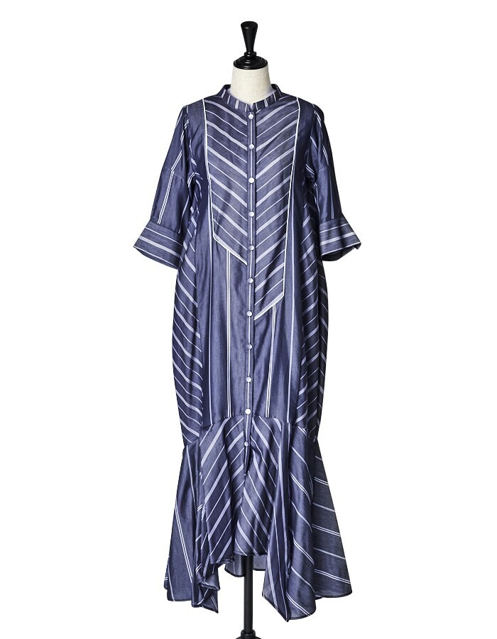 Rumché Stripe Silk Cotton One-piece / navy