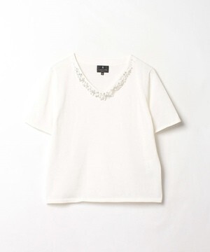 LANVIN COLLECTION パールビーズ半袖ニットプルオーバー