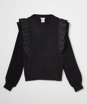 Sov. シフォンプリーツ袖フリルニット