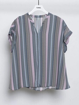 TONAL マルチストライプスキッパーブラウス