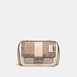 COACH アリー ショルダー バッグ シグネチャー ジャカード ウィズ スネークスキン ディテール