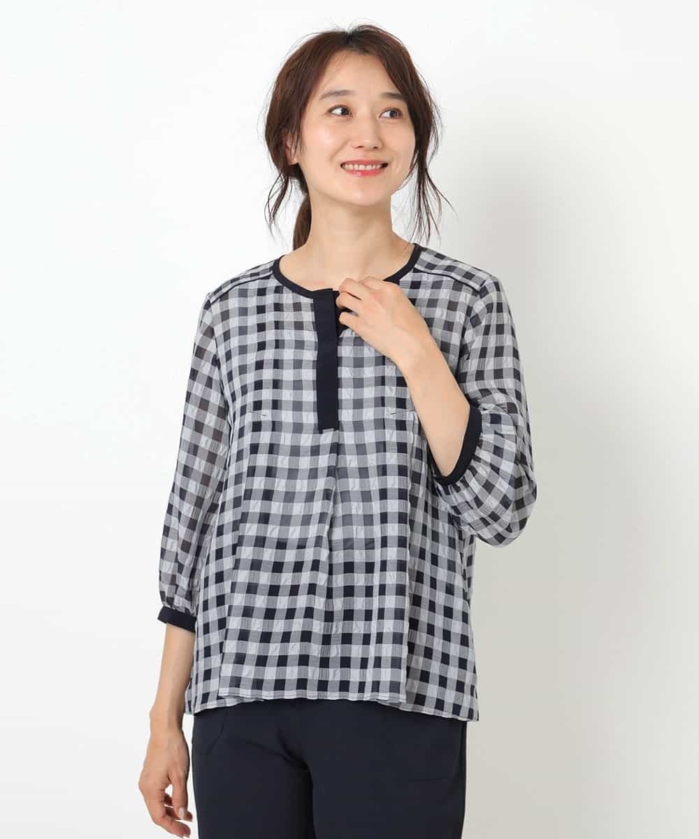 HIROKO BIS 【洗濯機で洗える】シルックサッカーチェックブラウス