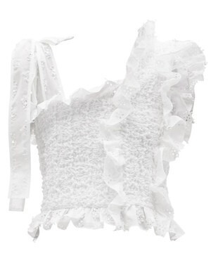 CECILIE BAHNSEN Michaela shirred broderie-angaise cotton-blend top