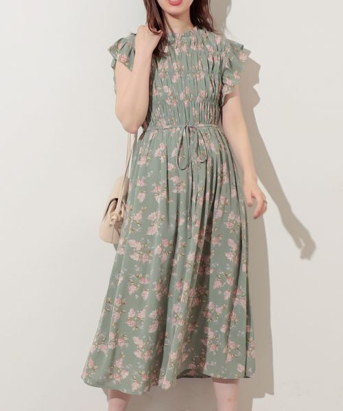 natural couture 【WEB限定】シャーリングフレア袖フリルワンピース