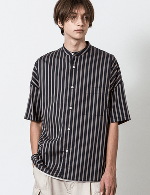 SLICK Dobby Stripe Dropped Shoulders Band Collar Shirt